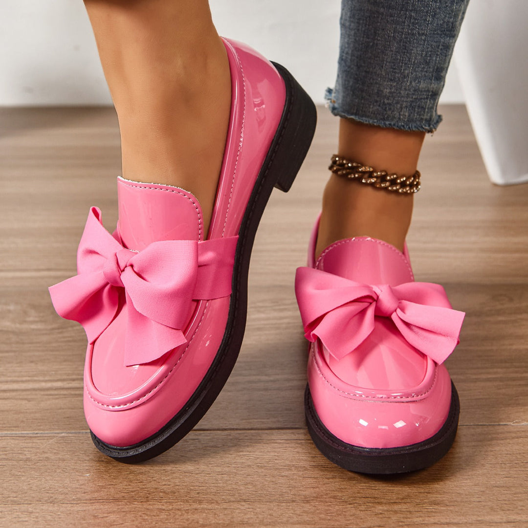 Glanzende Leren Platform Loafers met Strikdetail voor Dames