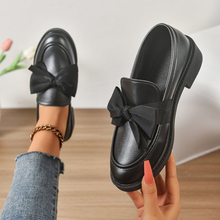 Glanzende Leren Platform Loafers met Strikdetail voor Dames