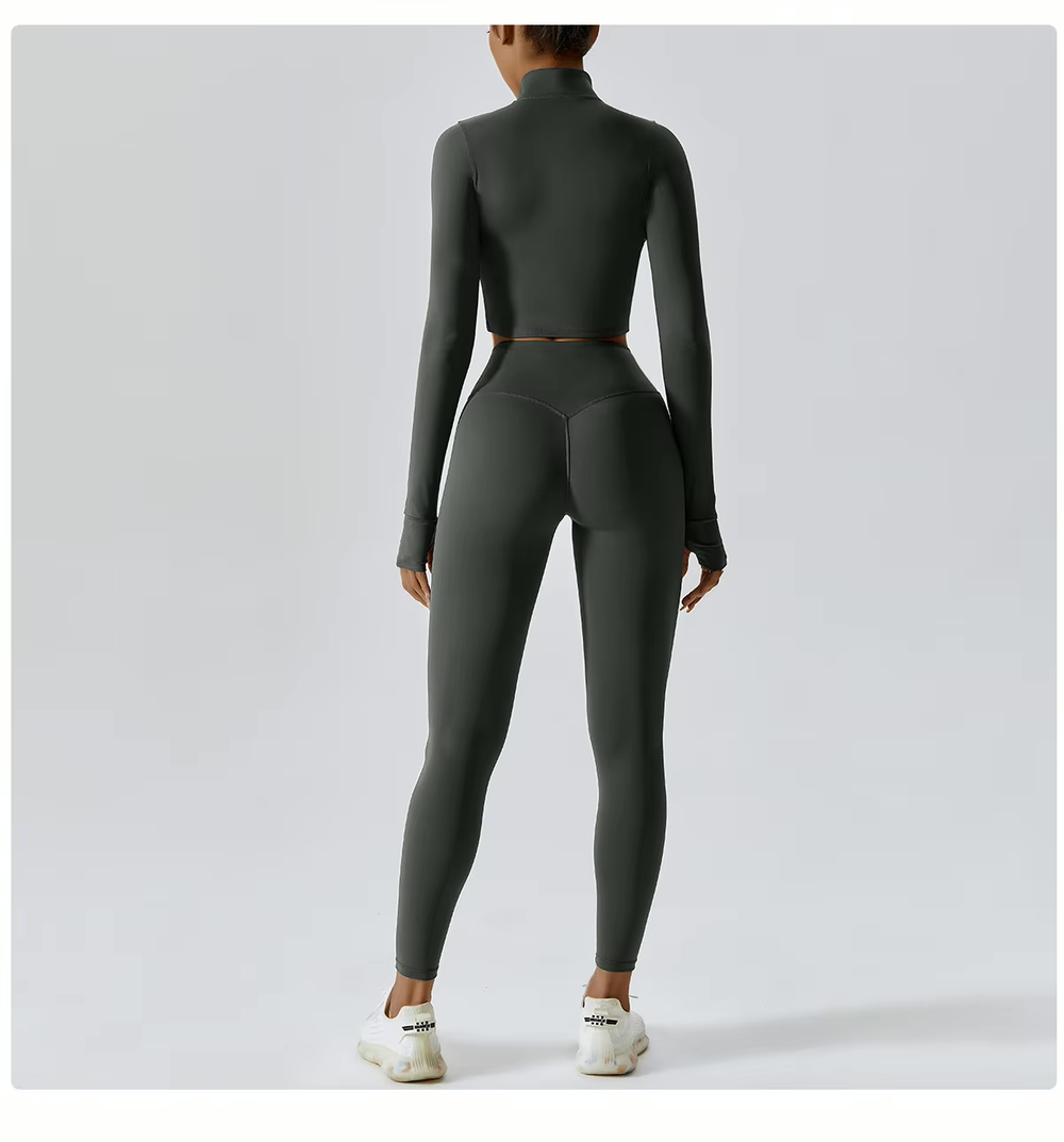 Fitness Tracksuit Women’s 3-Piece Sports Set with High Waist Leggings, Crop Top, and Jacket