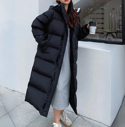 Lange Warme Dames Puffer Winterjas met Capuchon en Rits