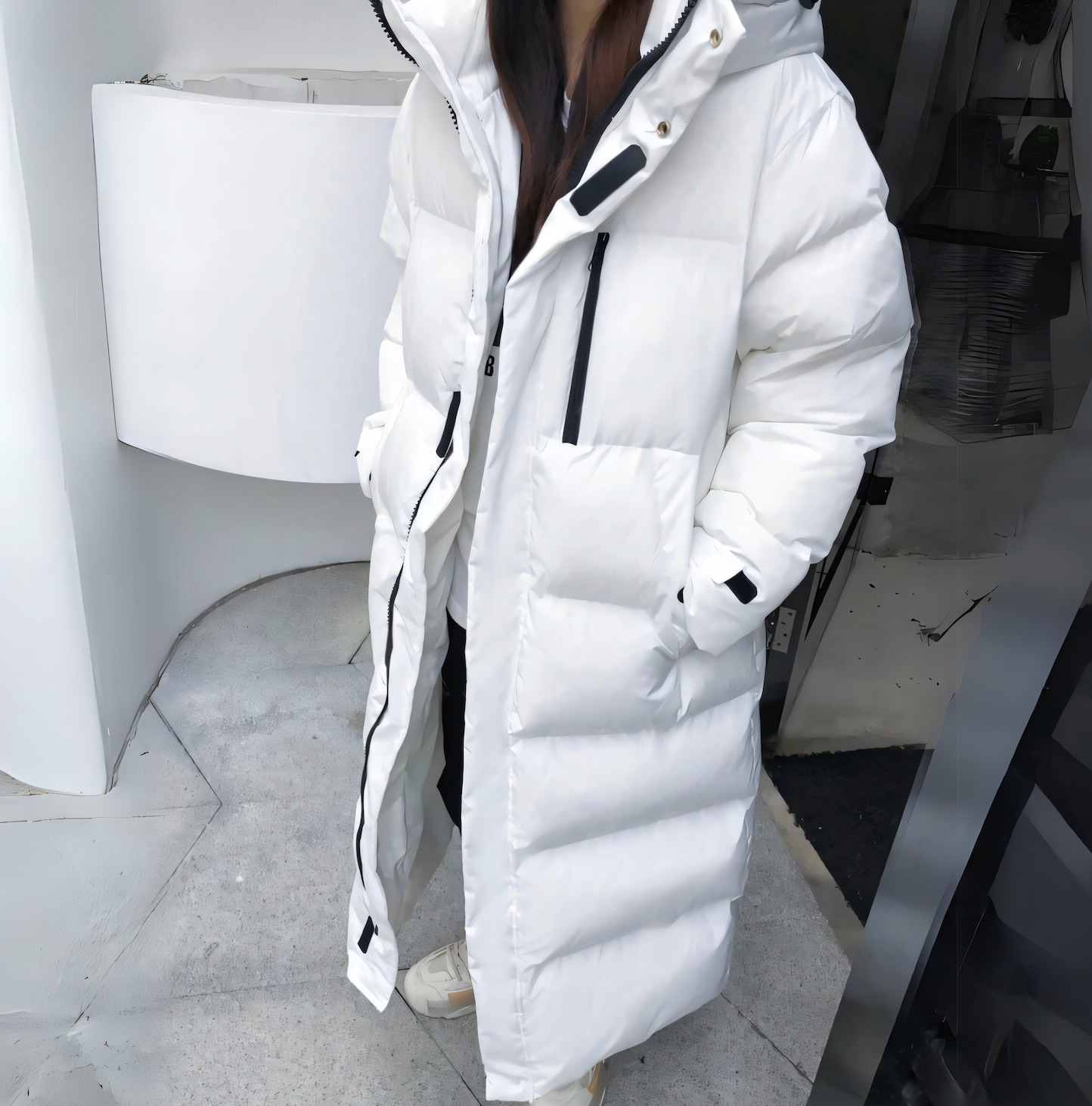 Lange Warme Dames Puffer Winterjas met Capuchon en Rits