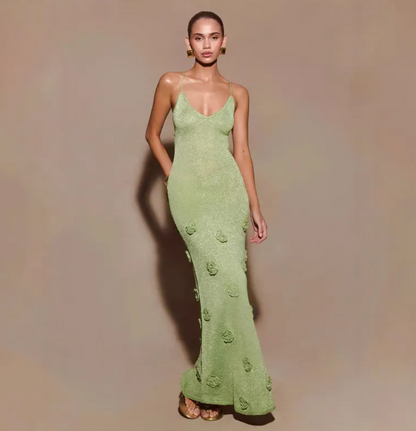 Gwin | Glitter Maxi Jurk met Bloemendetails Galajurk
