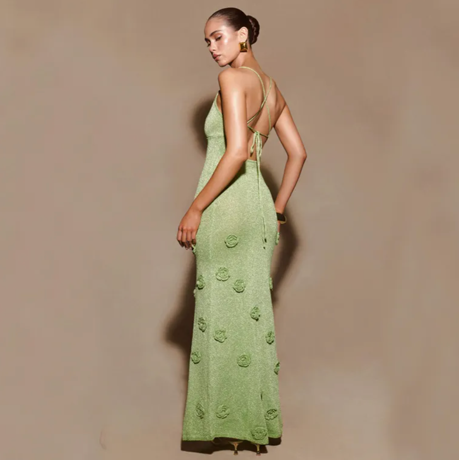 Gwin | Glitter Maxi Jurk met Bloemendetails Galajurk