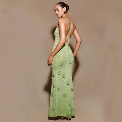 Gwin | Glitter Maxi Jurk met Bloemendetails Galajurk
