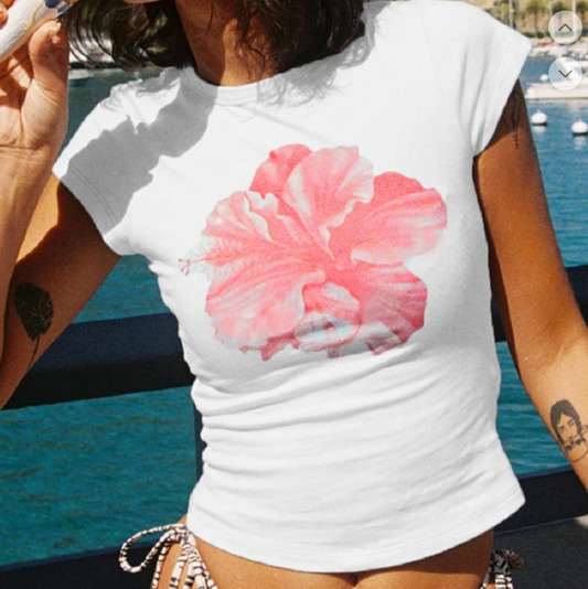 Katia | Fitted T-shirt met Hibiscusprint