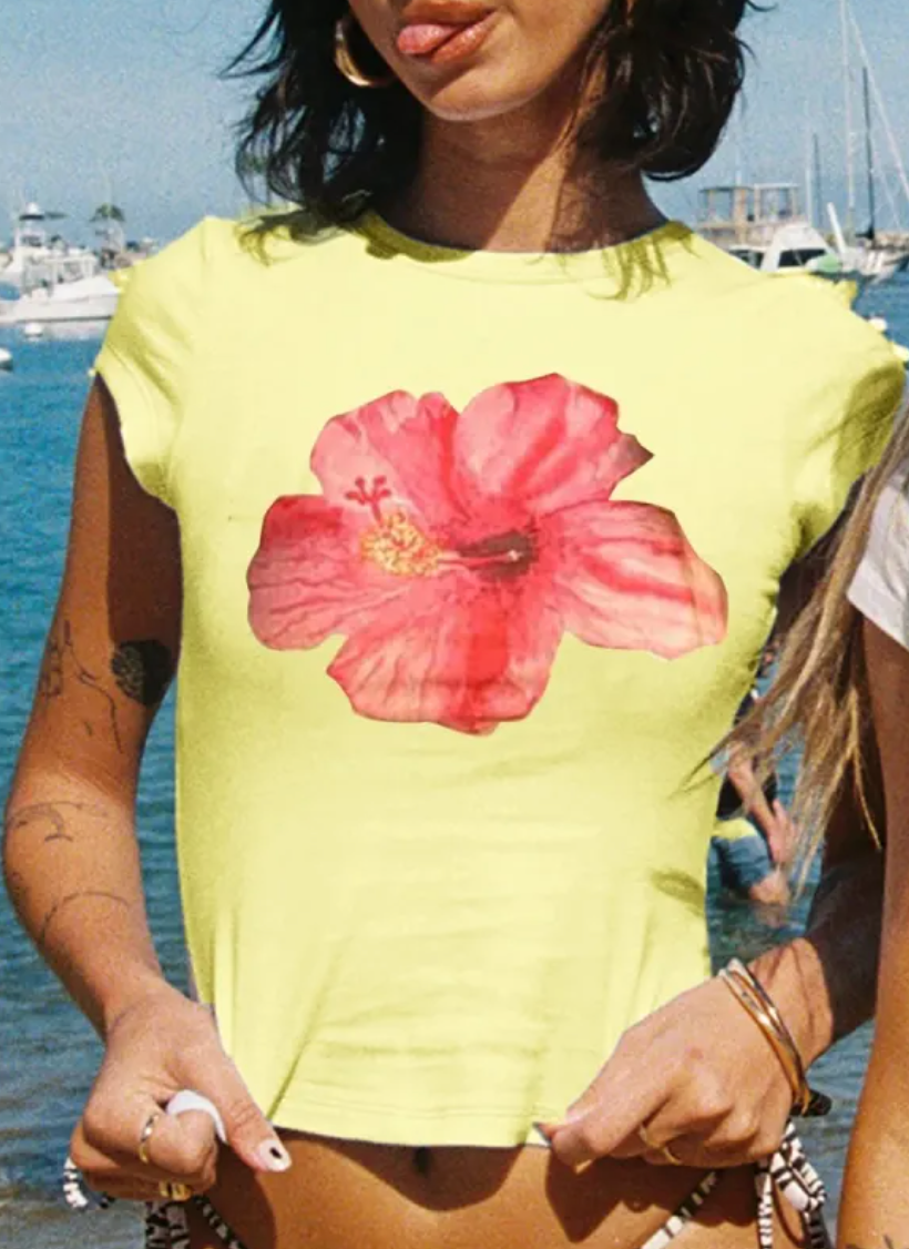 Katia | Fitted T-shirt met Hibiscusprint