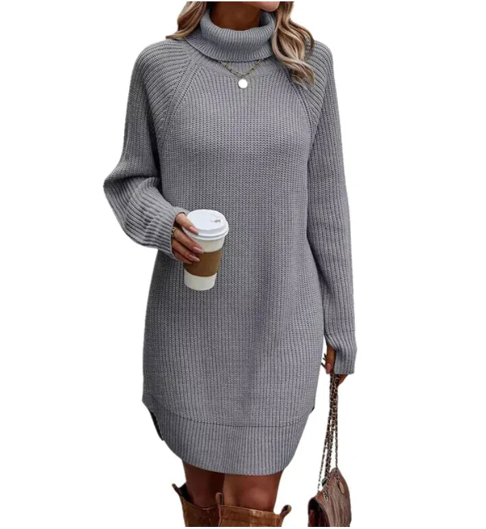 Warm Comfortable Women's Sweater Dress with Turtleneck