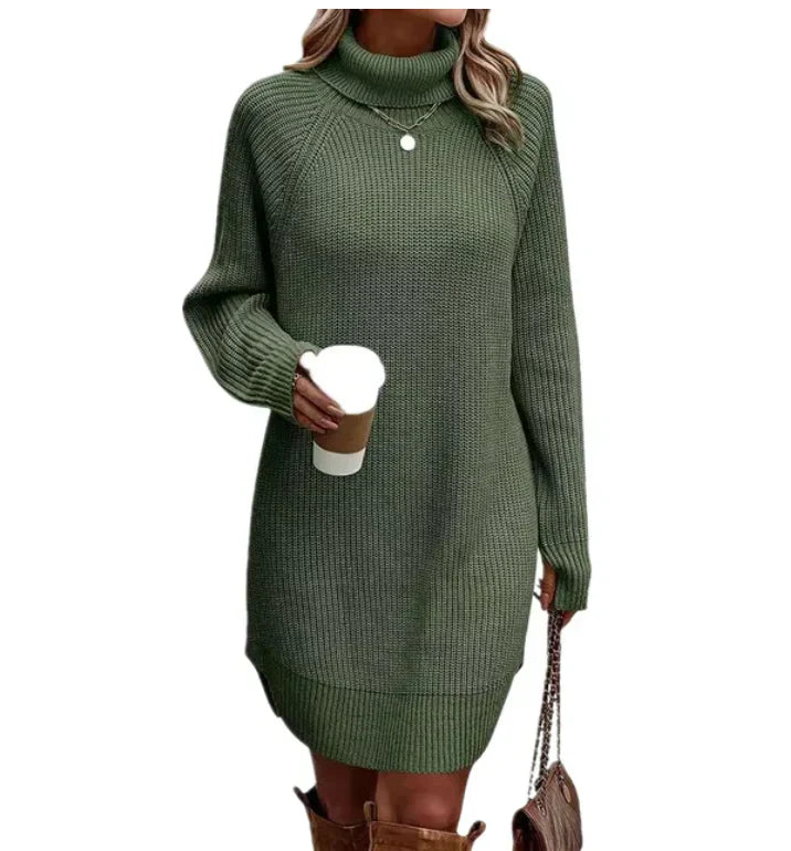 Warm Comfortable Women's Sweater Dress with Turtleneck