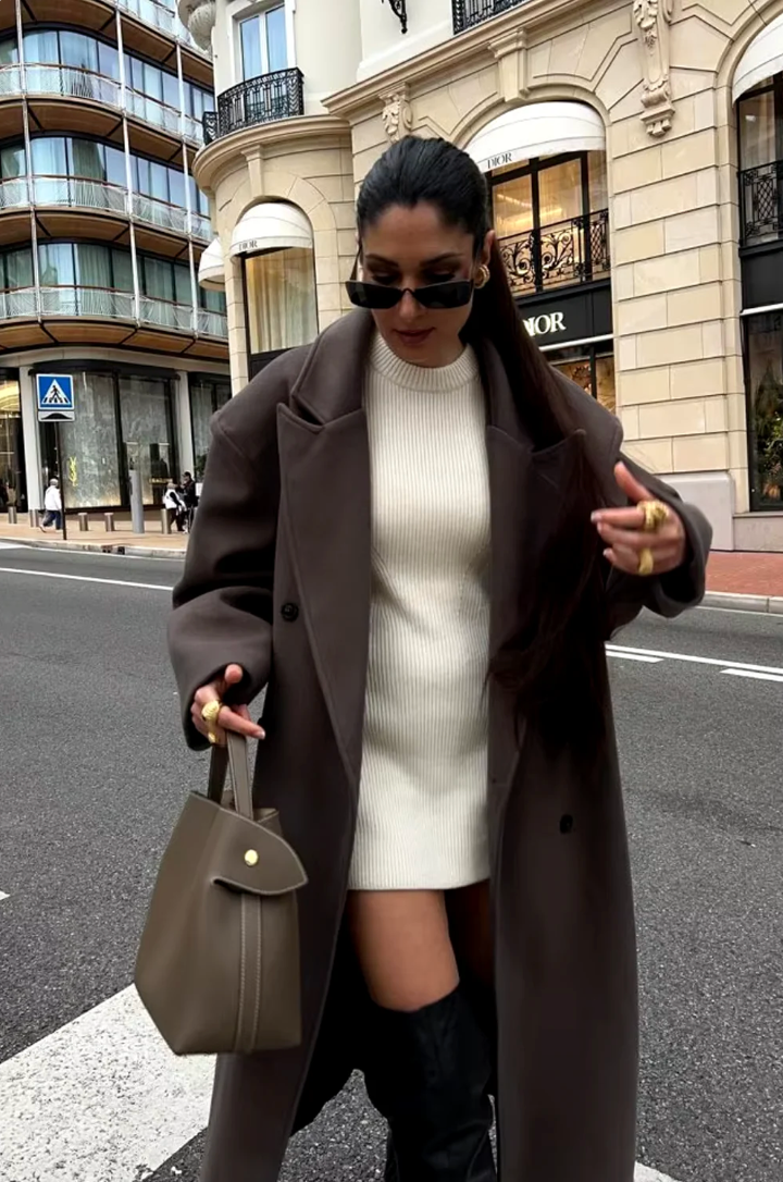 Oversized Women's Coat with Double Buttons