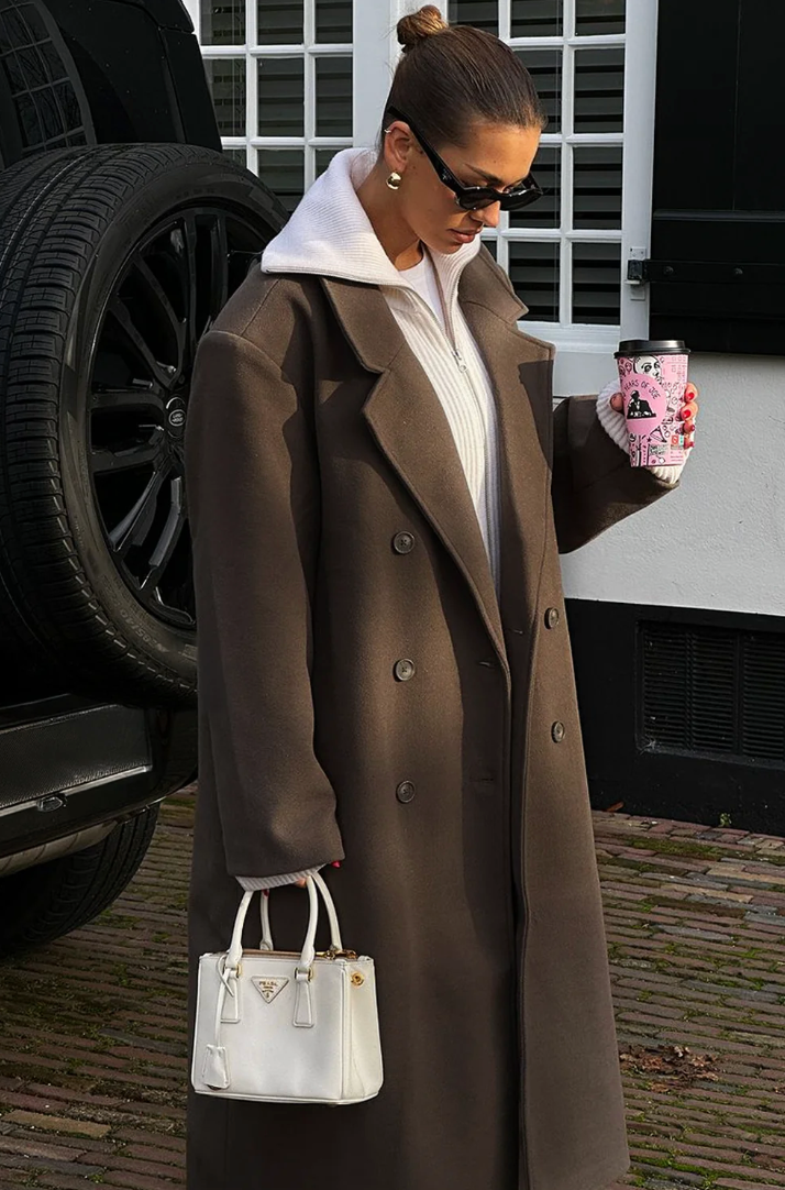 Oversized Women's Coat with Double Buttons