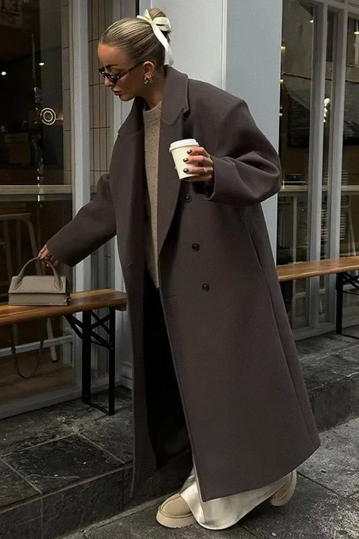 Oversized Women's Coat with Double Buttons