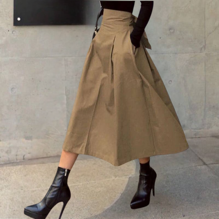 Chique Midi Rok met Hoge Taille en Zijzakken voor Dames