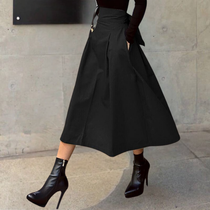 Chique Midi Rok met Hoge Taille en Zijzakken voor Dames