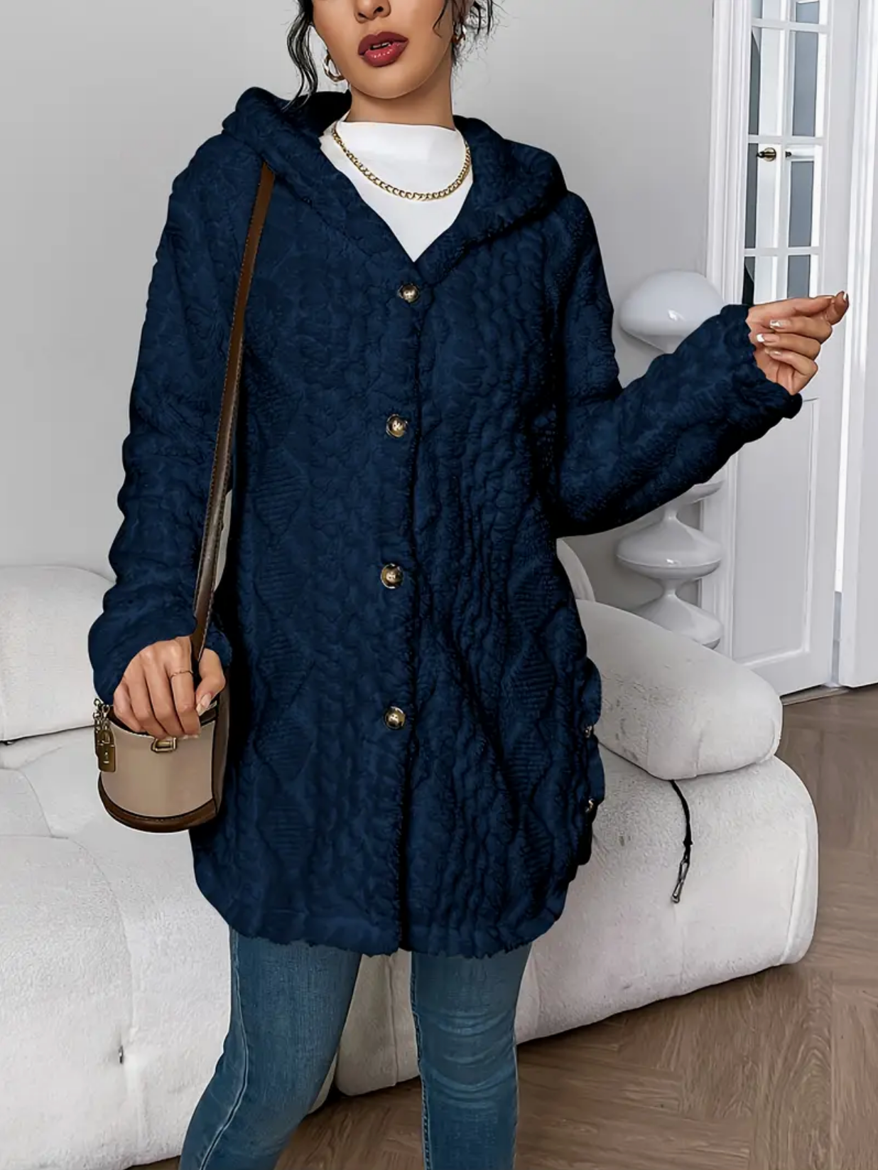 Oversized Gebreid Dames Teddy Vest met Capuchon