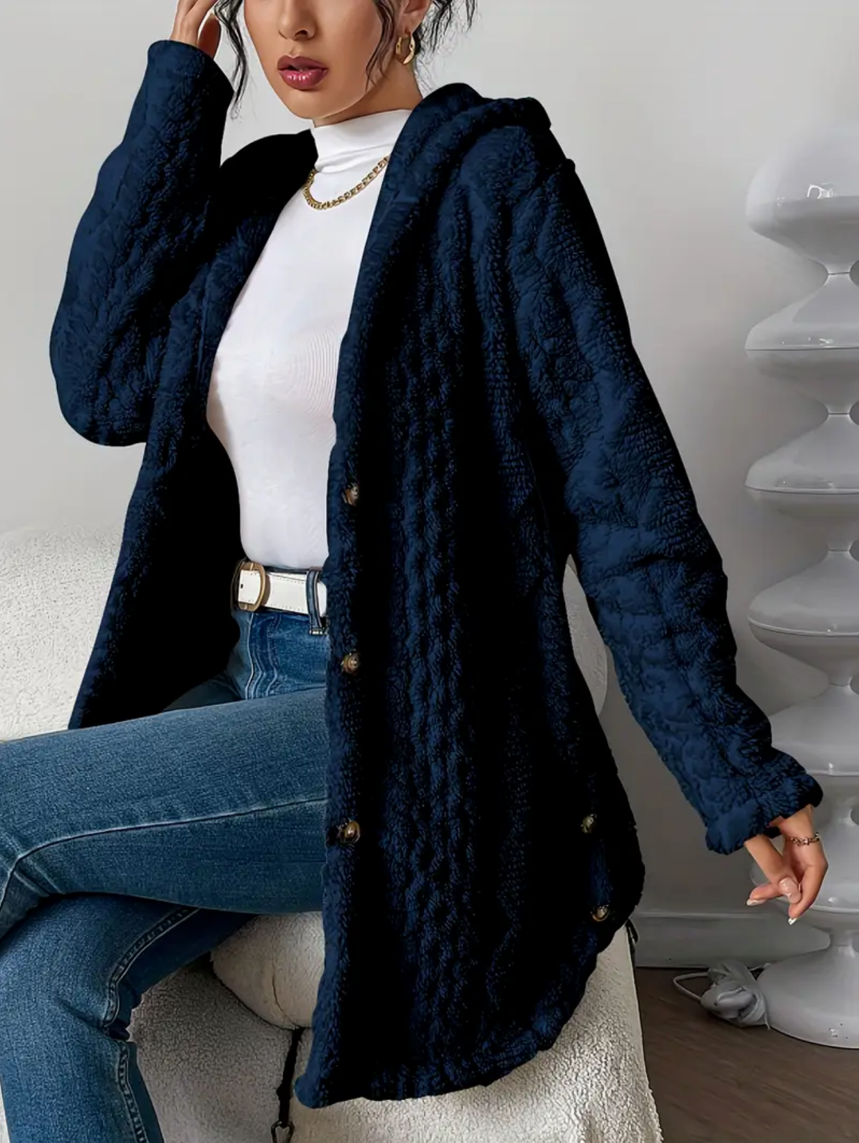 Oversized Gebreid Dames Teddy Vest met Capuchon
