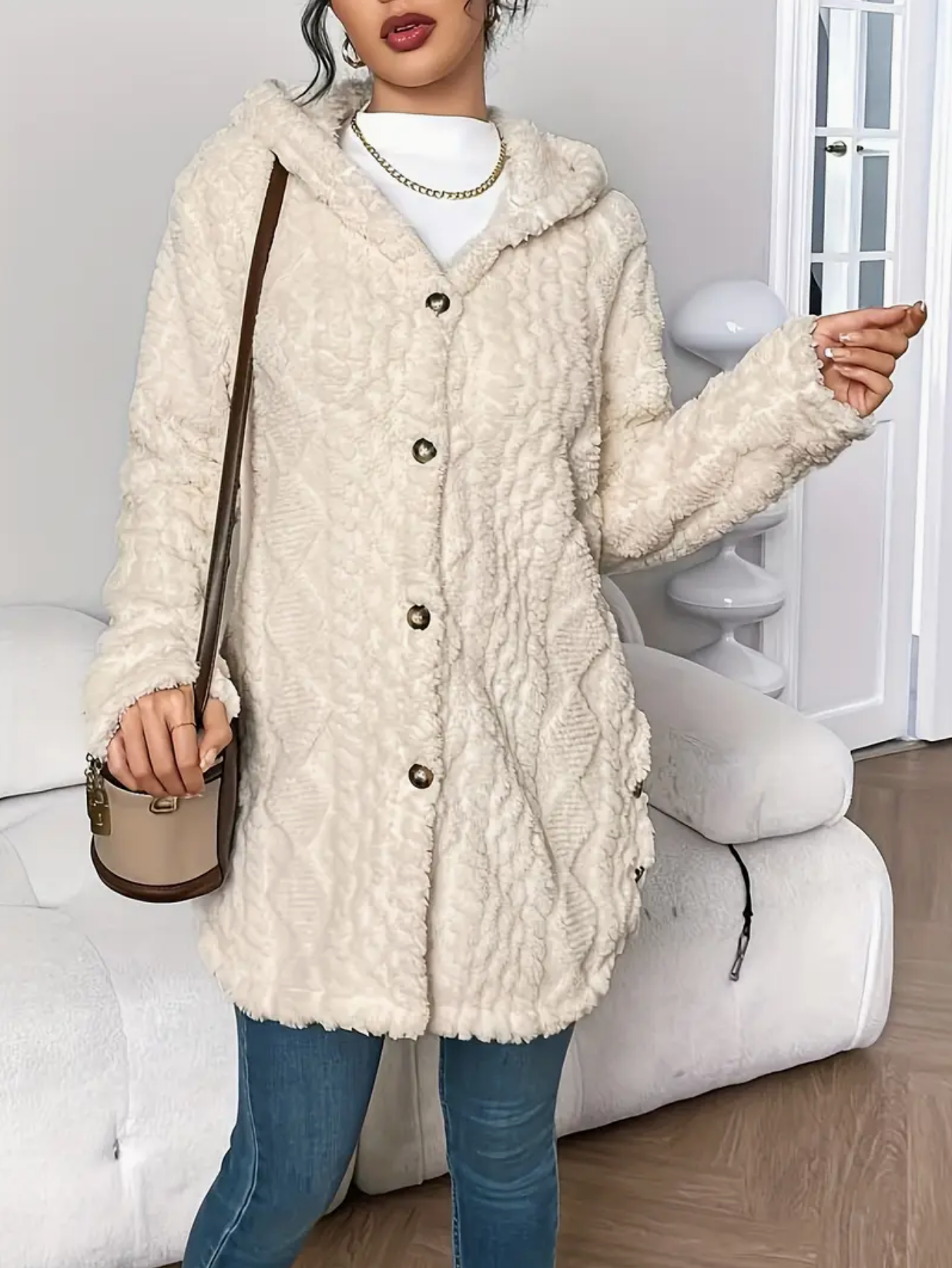 Oversized Gebreid Dames Teddy Vest met Capuchon