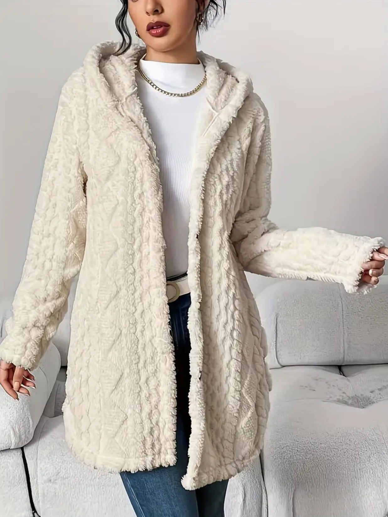 Oversized Gebreid Dames Teddy Vest met Capuchon