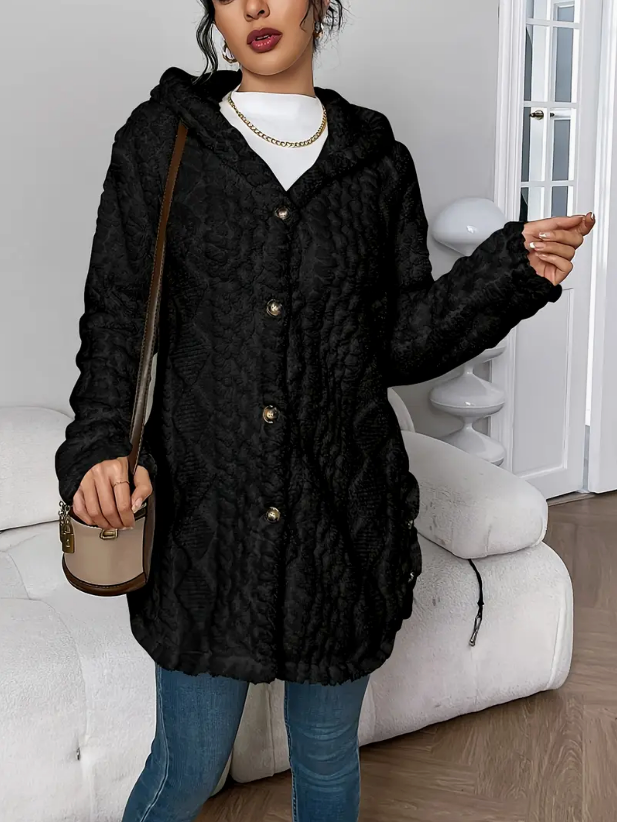 Oversized Gebreid Dames Teddy Vest met Capuchon
