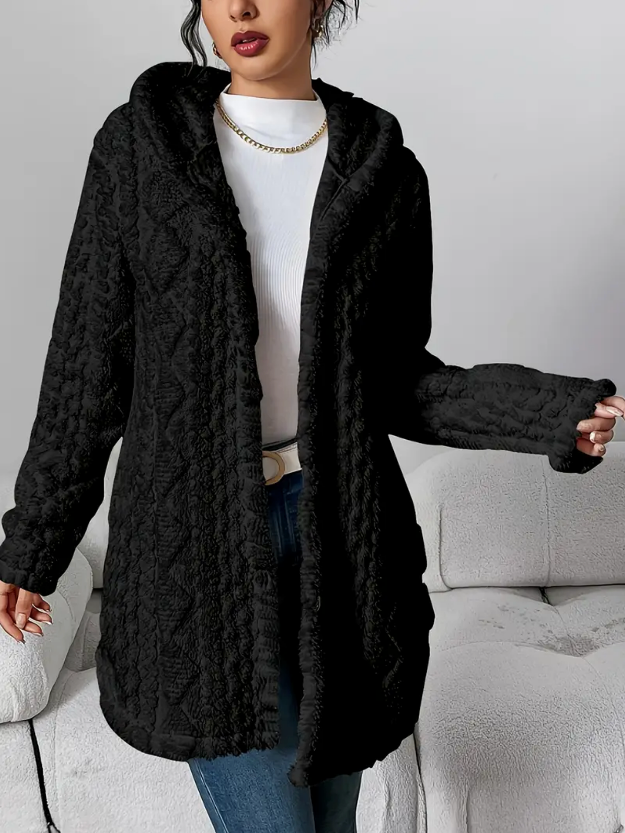 Oversized Gebreid Dames Teddy Vest met Capuchon