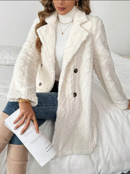Lange Warme Teddy Winter Jas met Knopen