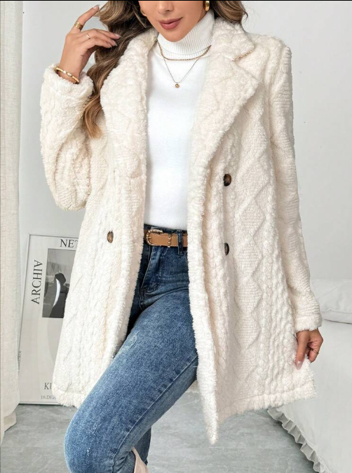 Lange Warme Teddy Winter Jas met Knopen