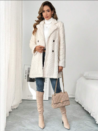 Lange Warme Teddy Winter Jas met Knopen