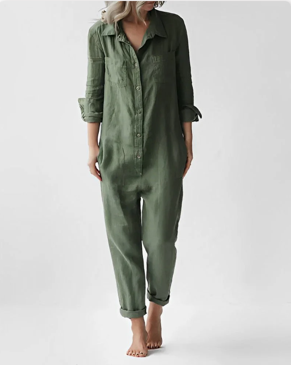 Trendy Women's Utility Jumpsuit with Long Sleeves and Pockets