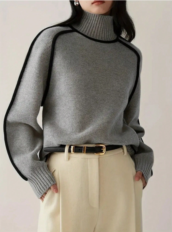 Pull col roulé en maille avec détails contrastés - Pull d'automne