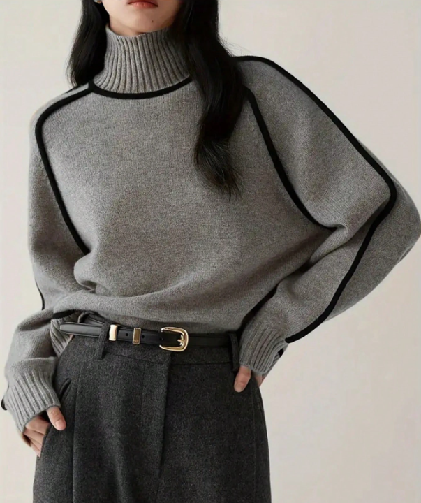Pull col roulé en maille avec détails contrastés - Pull d'automne