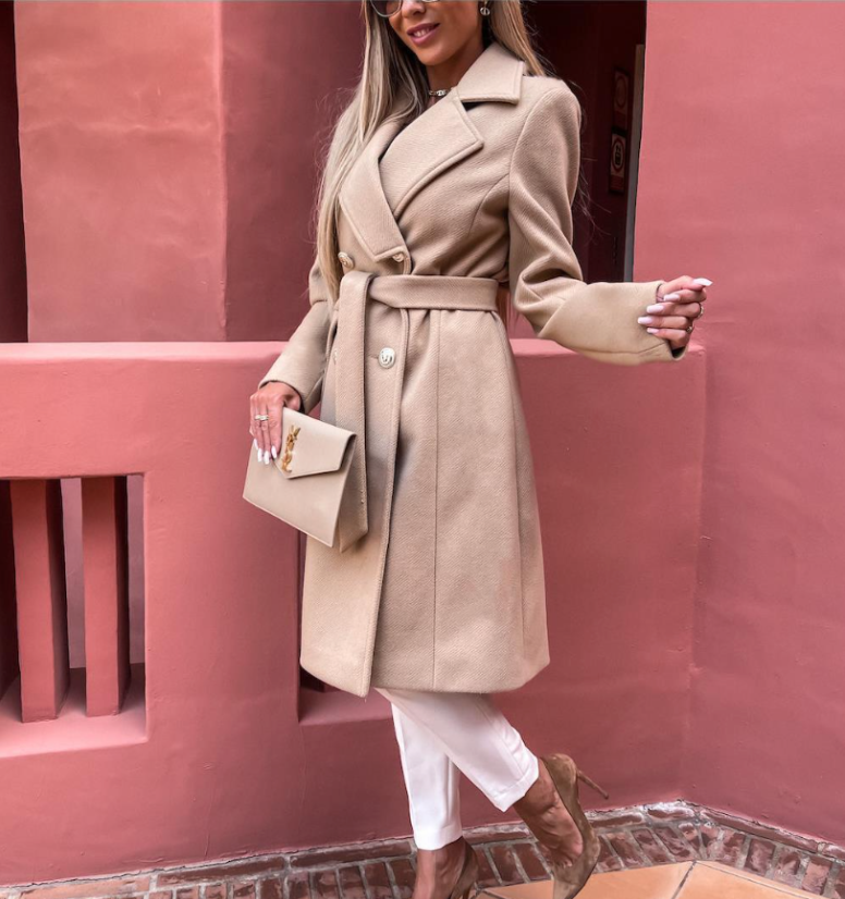 Chique Elegante Dames Mantel Jas Met Ceintuur