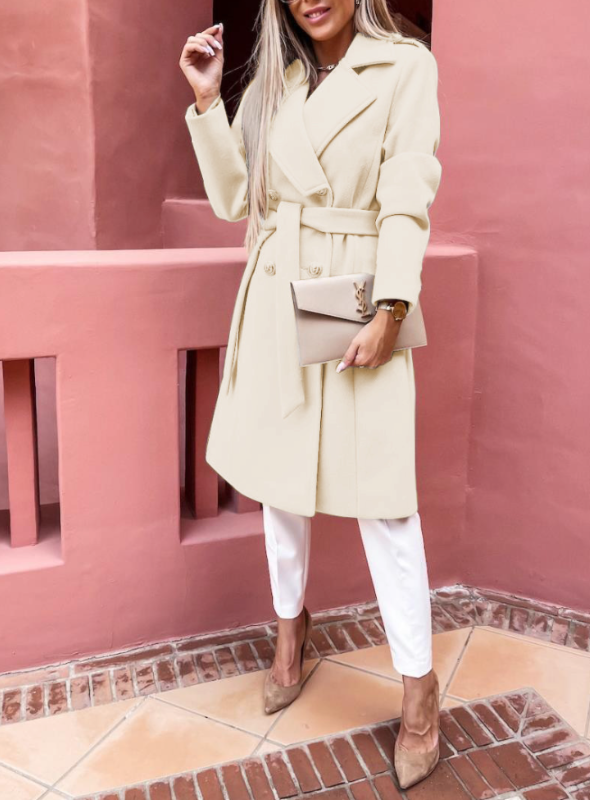 Chique Elegante Dames Mantel Jas Met Ceintuur