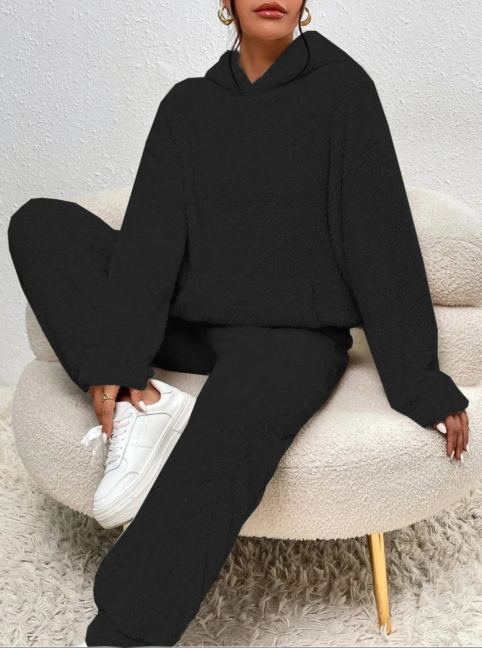 Ensemble loungewear teddy doux pour femme avec sweat à capuche
