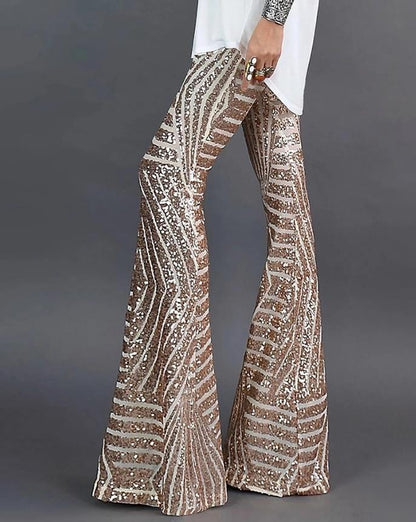 Gouden Glitter Vrouwen Pailletten Broek met Wijde Pijpen