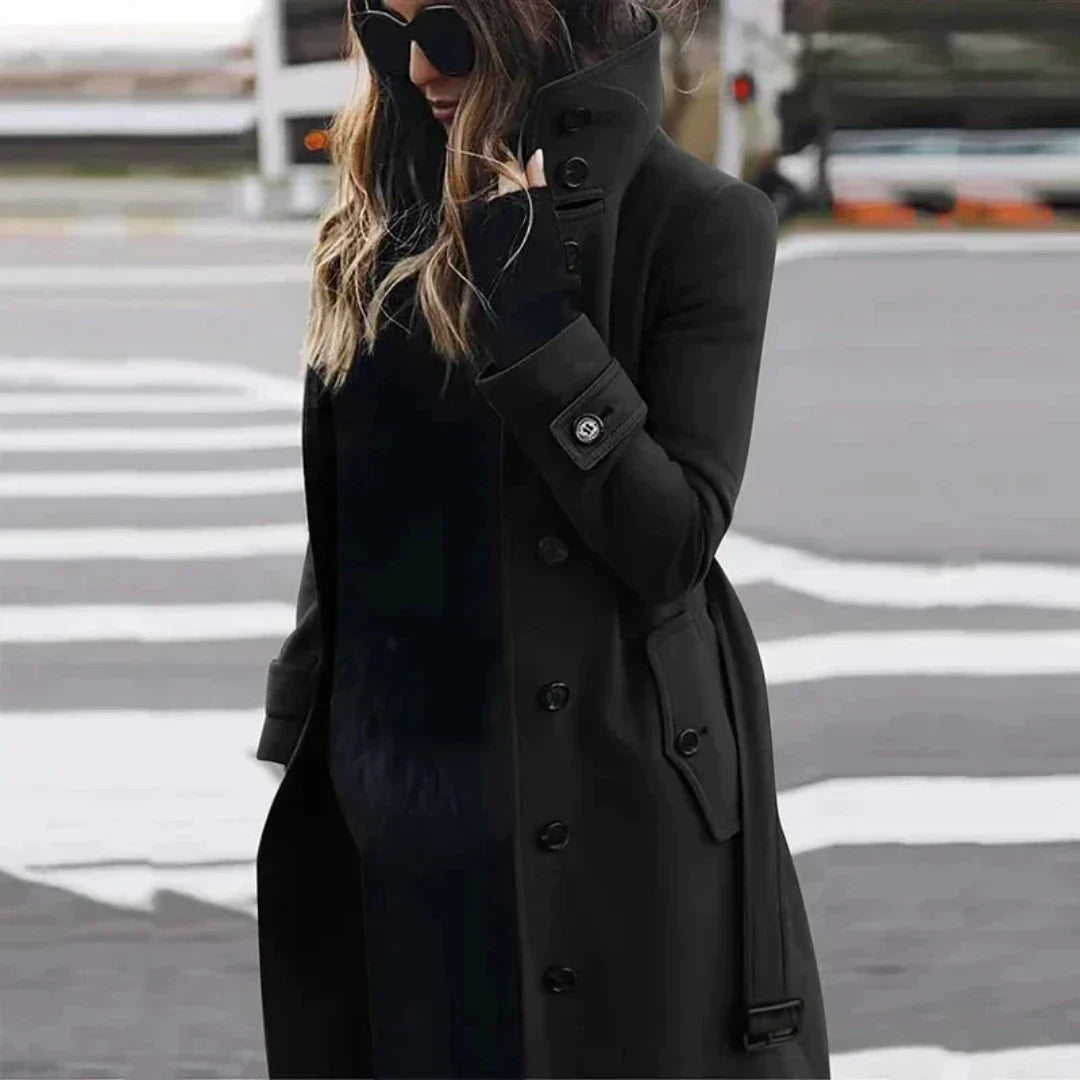 Chique Dames Trenchcoat met Ceintuur en Hoge Kraag