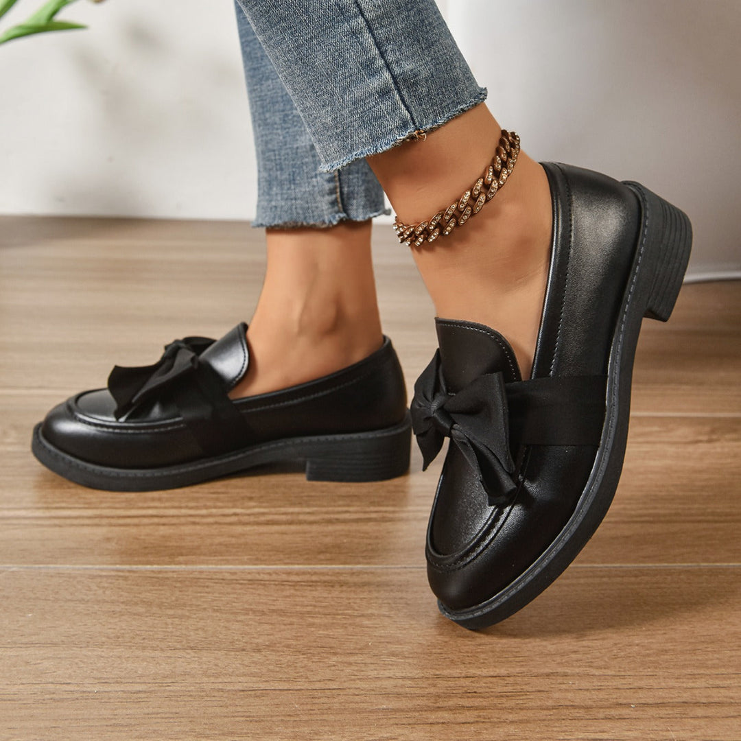 Glanzende Leren Platform Loafers met Strikdetail voor Dames
