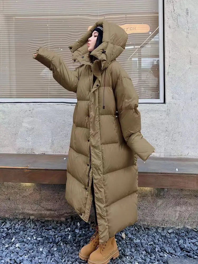 Long Oversized Women's Puffer Coat with Hood
