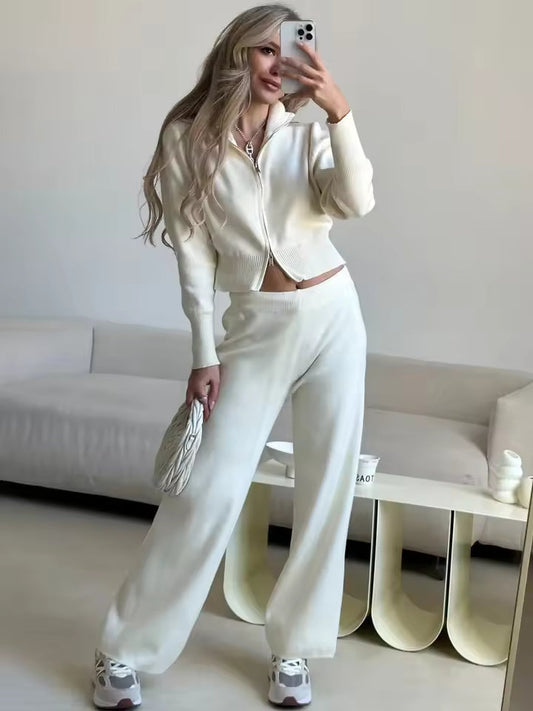 Dames 2 Delige Loungewear Set met Ritsvest en Wijde Broek