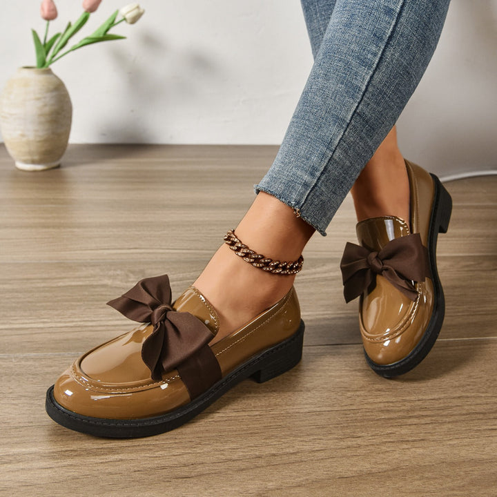 Glanzende Leren Platform Loafers met Strikdetail voor Dames