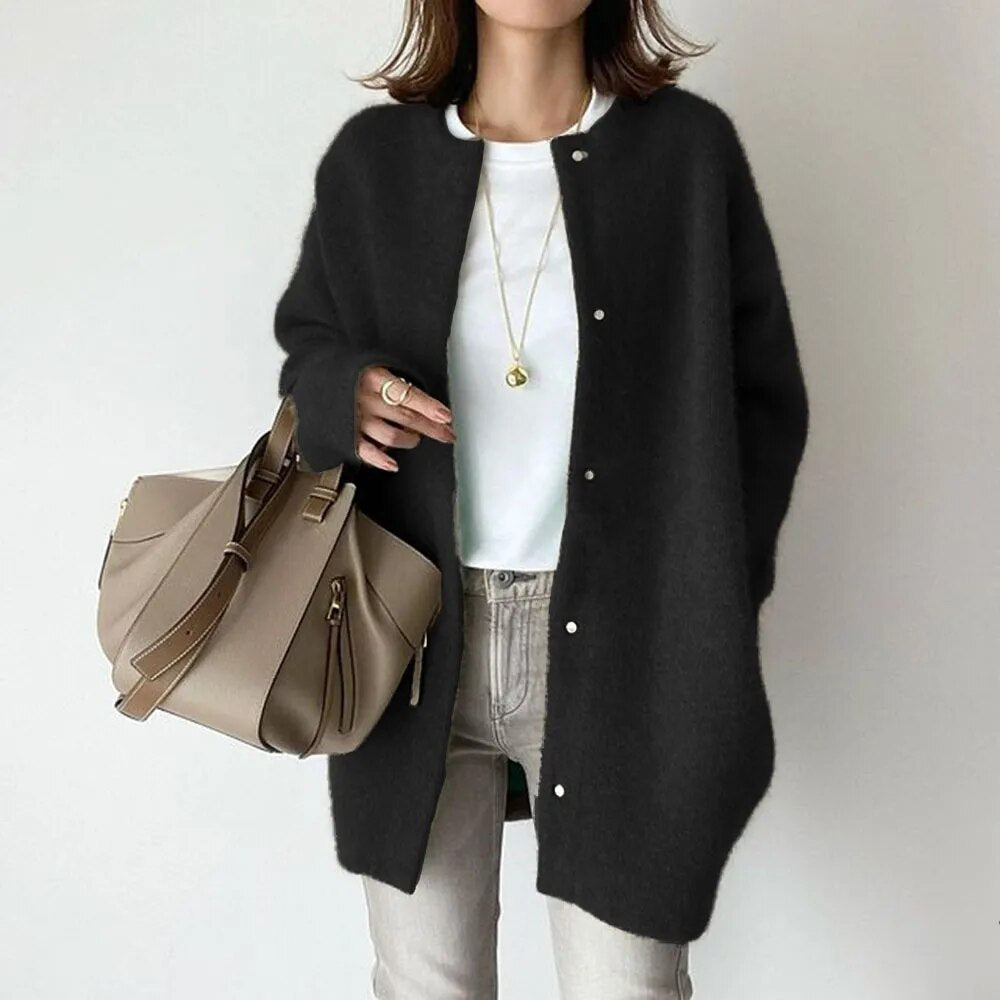 Zachte Oversized Dames Cardigan met Lange Mouwen en Knopen
