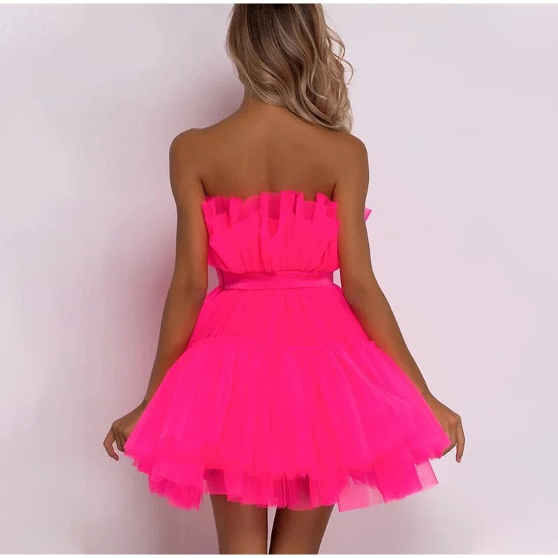 Feestelijke Mini Cocktailjurk Met Strapless Hals voor Dames