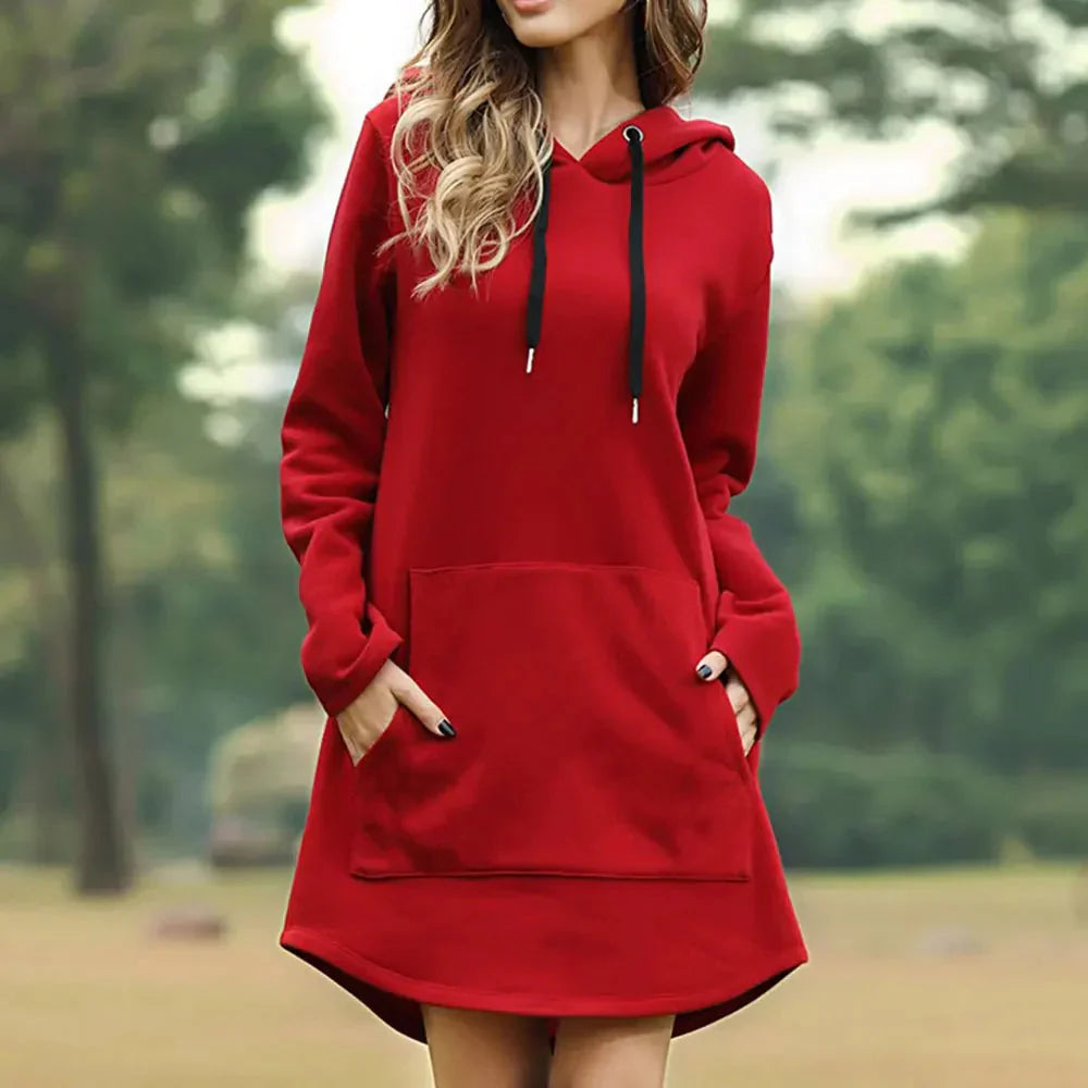 Stijlvolle Dames Sweater Jurk met Capuchon en Zak