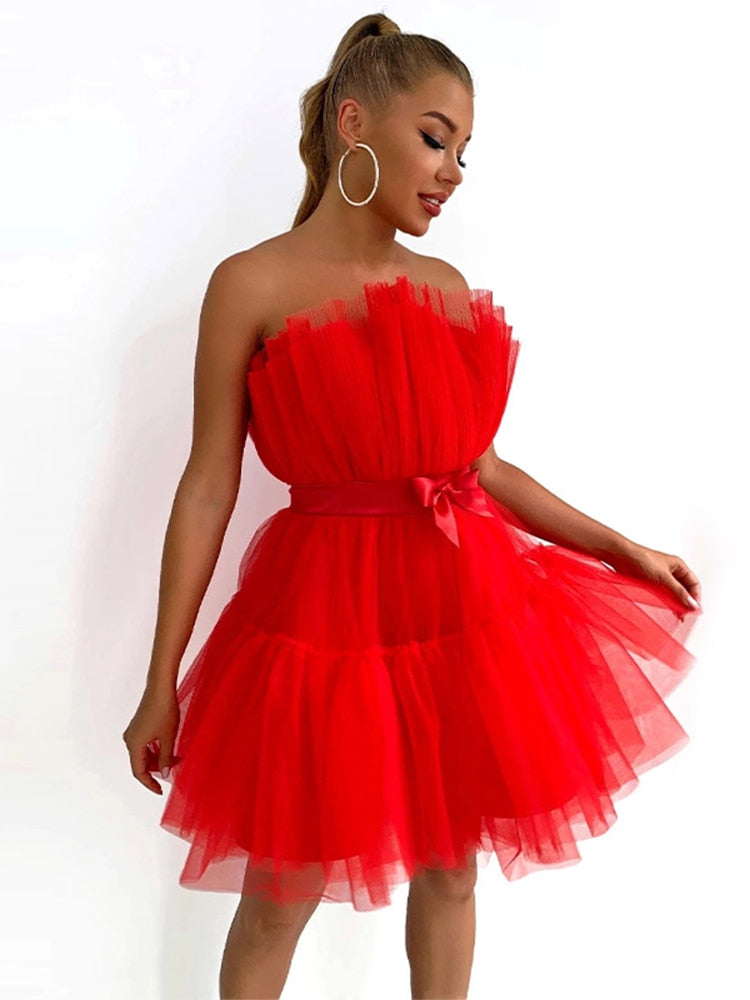 Robe Cocktail Mini Festive avec Encolure Bustier pour Femme