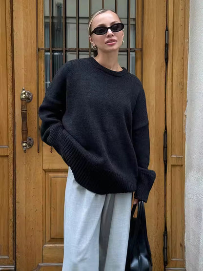 Oversized Dames Trui met Lange Mouwen en Ronde Hals
