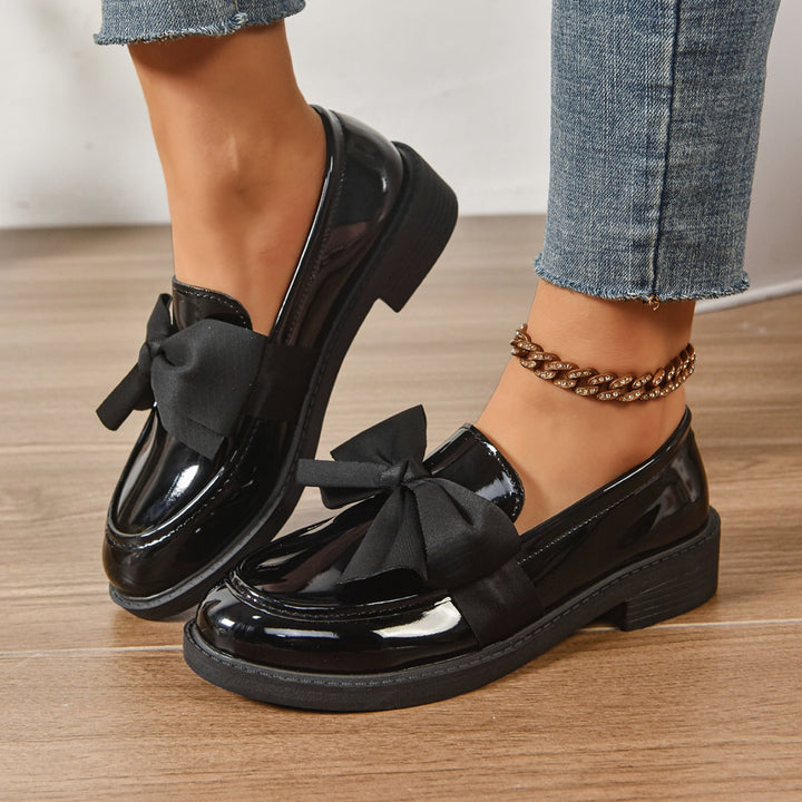 Glanzende Leren Platform Loafers met Strikdetail voor Dames