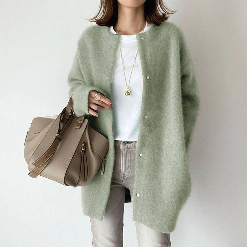 Zachte Oversized Dames Cardigan met Lange Mouwen en Knopen