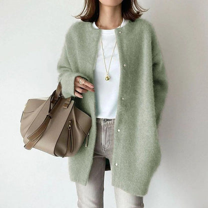 Zachte Oversized Dames Cardigan met Lange Mouwen en Knopen