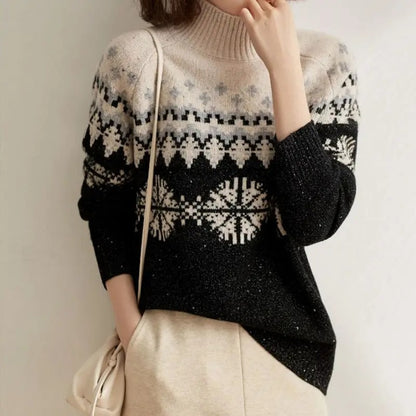 Warme Zachte Elegante Dames Trui Met Hoge Coltrui