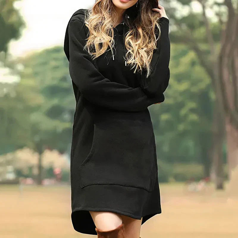 Stijlvolle Dames Sweater Jurk met Capuchon en Zak