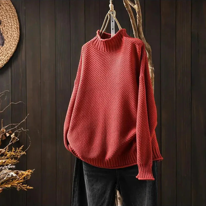 Oversized Soft Knit Women's Turtleneck Sweater with Long Sleeves
