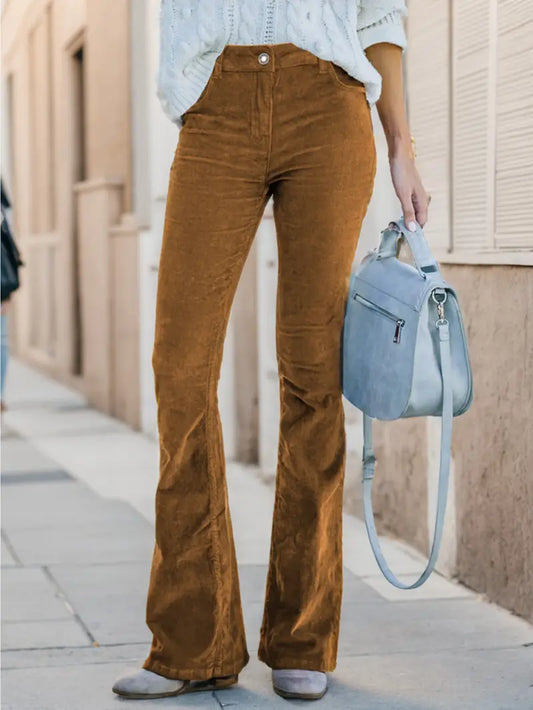 Rizia | Ribfluwelen Flared Broek